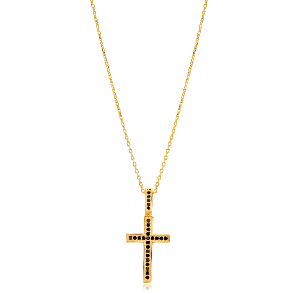 Cross Design Black CZ Charm Necklace Pendant Silver Jewelry