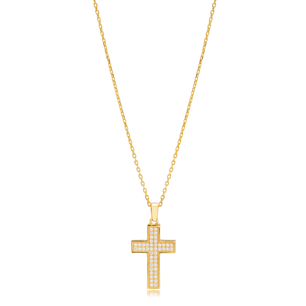 White CZ Stone Cross Charm Necklace Silver Jewellery