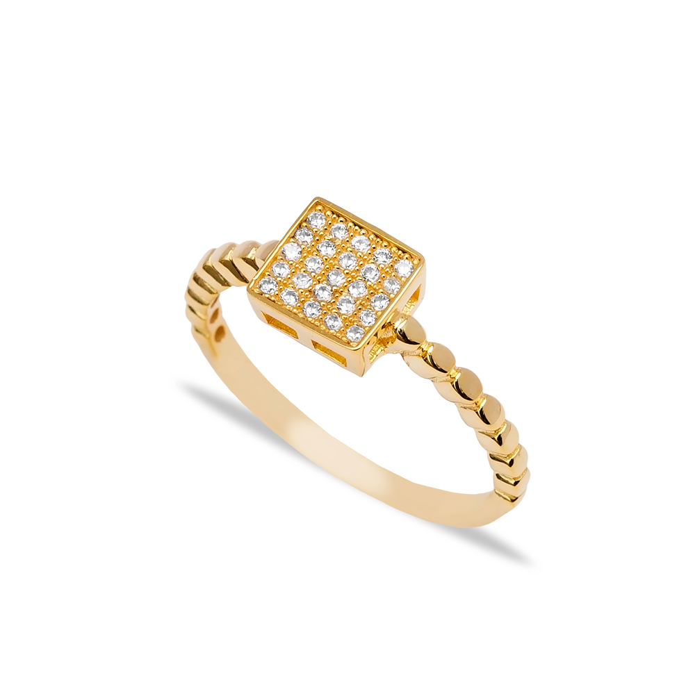 Geometric Square Design Cute CZ Stone Silver Jewelry Ring