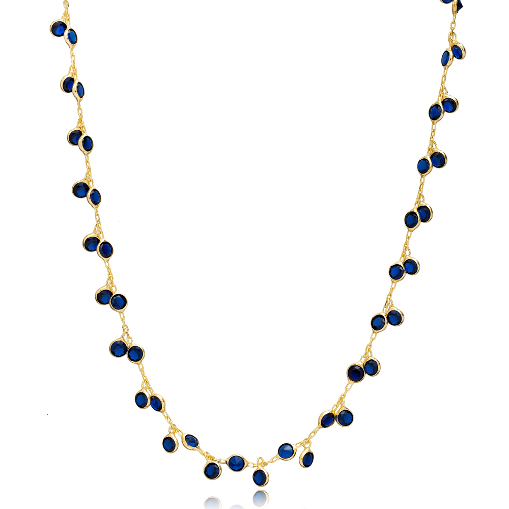 Sapphire CZ Minimalist Handcrafted Silver Shaker Necklace