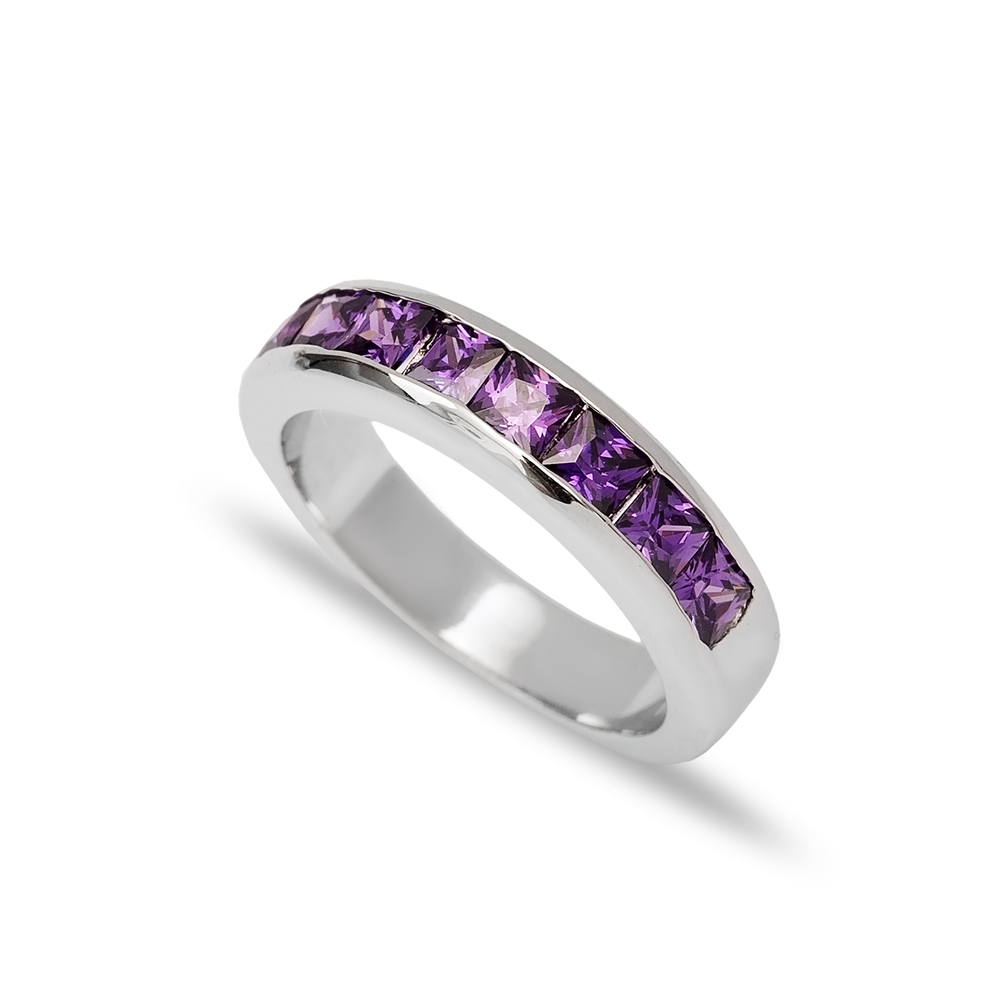 Amethyst CZ Silver Band Rings 925 Sterling Silver Jewelry