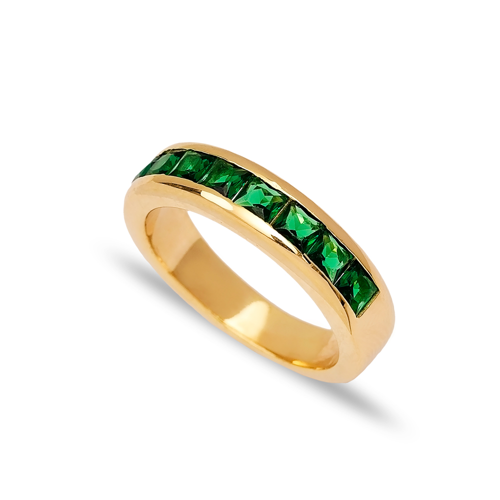Emerald CZ Silver Band Rings Turkish 925 Silver Jewelry