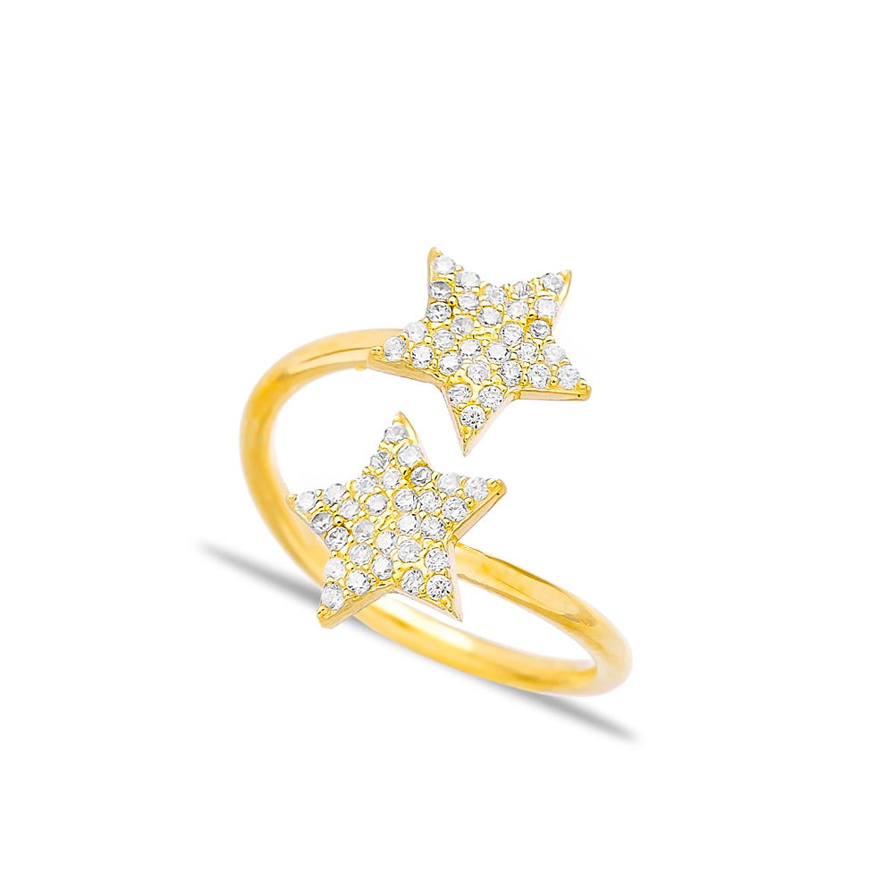 Double Side CZ Stone Star Wrap Ring Turkish Silver Jewelry