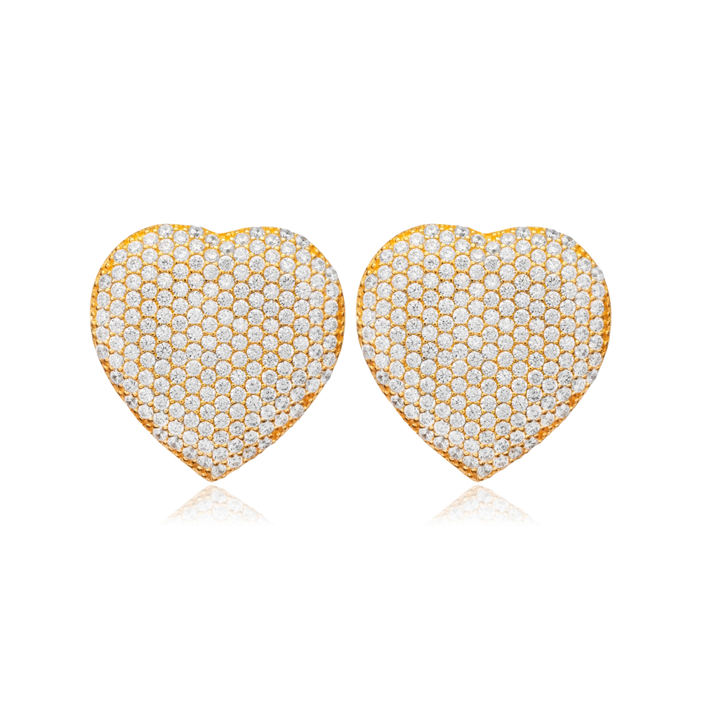 Heart Shape Dainty Shiny Zircon Stud Earrings 925 Sterling Silver Wholesale Jewelry