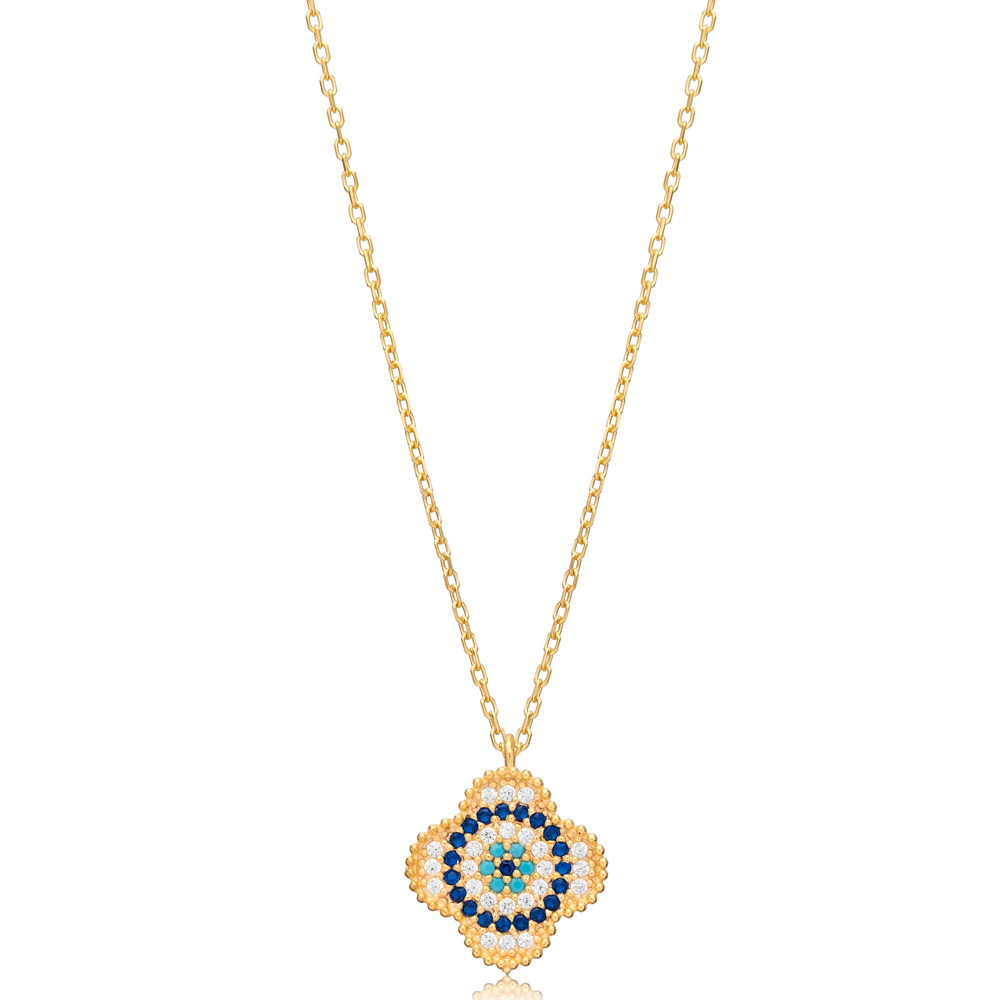Clover Shape Evil Eye Silver Jewelry Charm Pendant Necklace