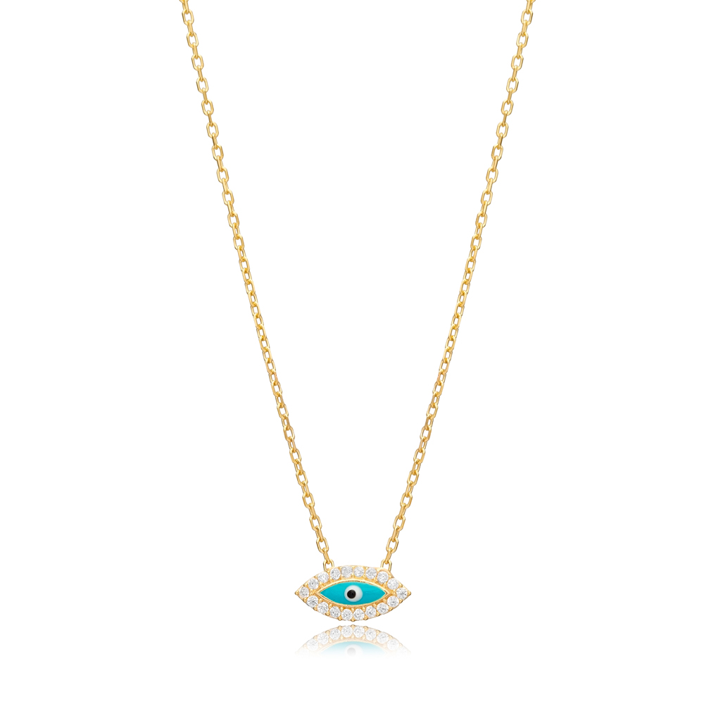 Minimalist Enamel Evil Eye Silver Charm Pendant Necklace