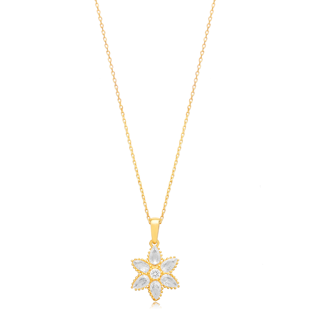 Flower Clear CZ Stone Dainty Silver Charm Necklace Jewellery
