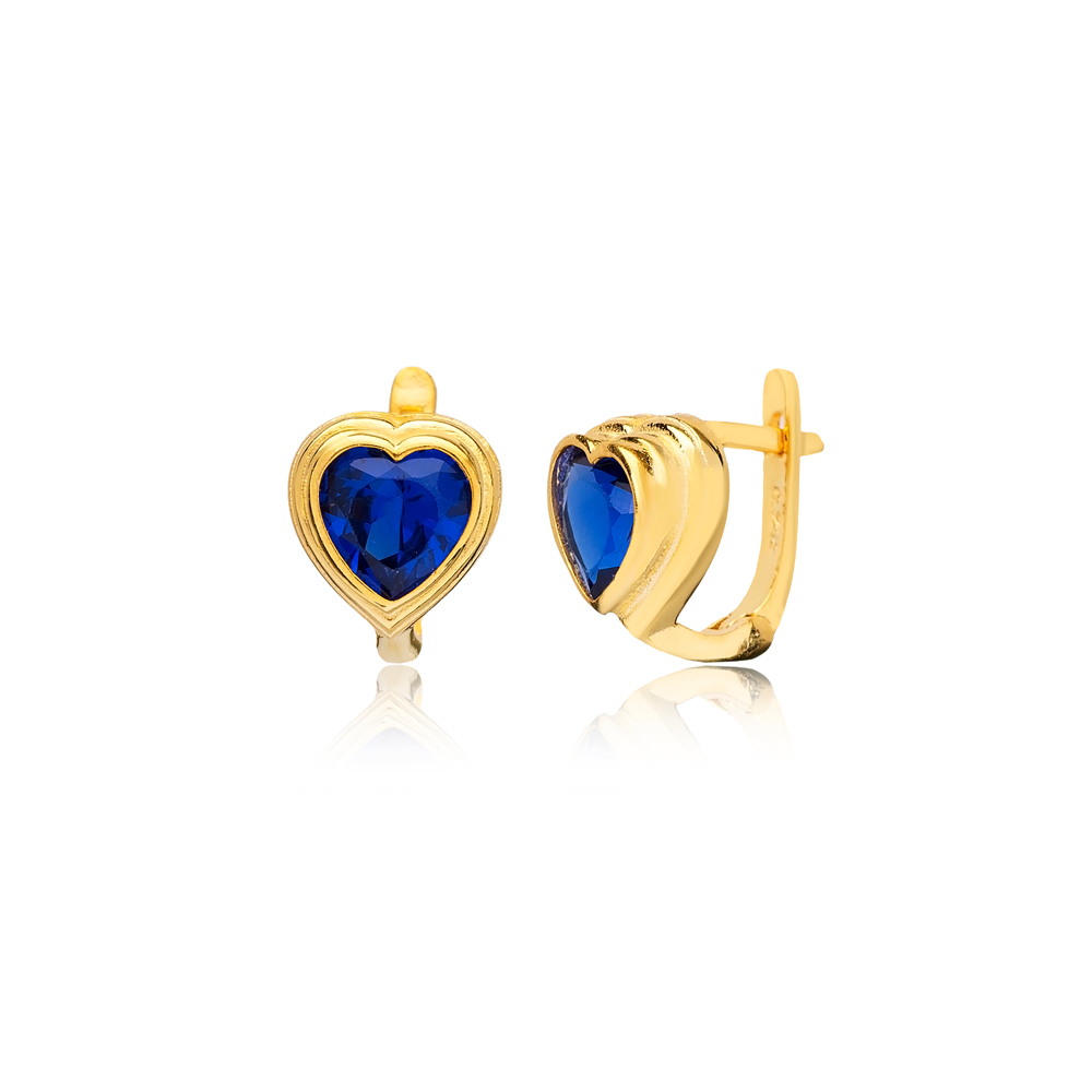 Heart Shape Sapphire CZ Sterling Silver Latch Back Earrings