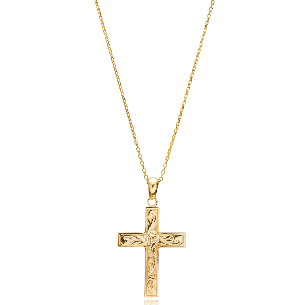 Latin Cross Design Charm Necklace Silver Religious Jewelry