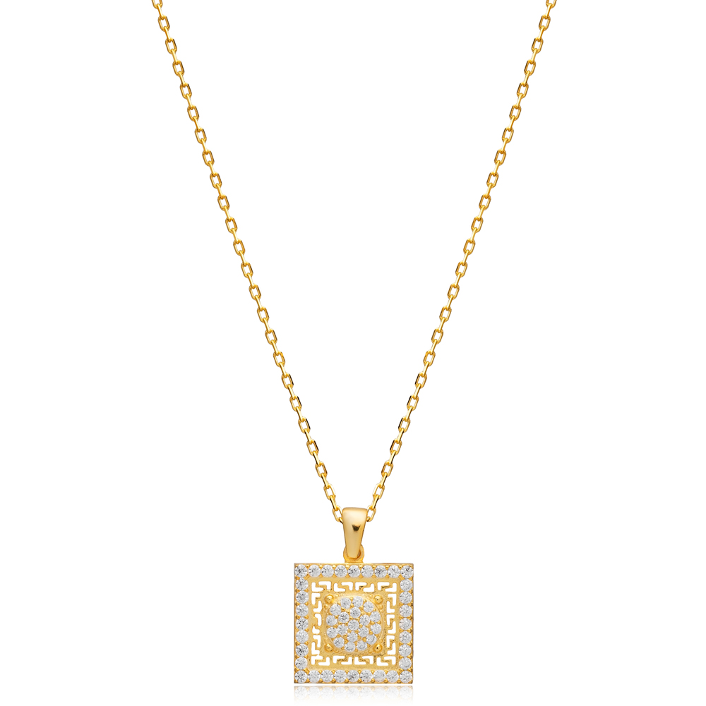 Clear CZ Square Geometric Charm Necklace Silver Jewelry