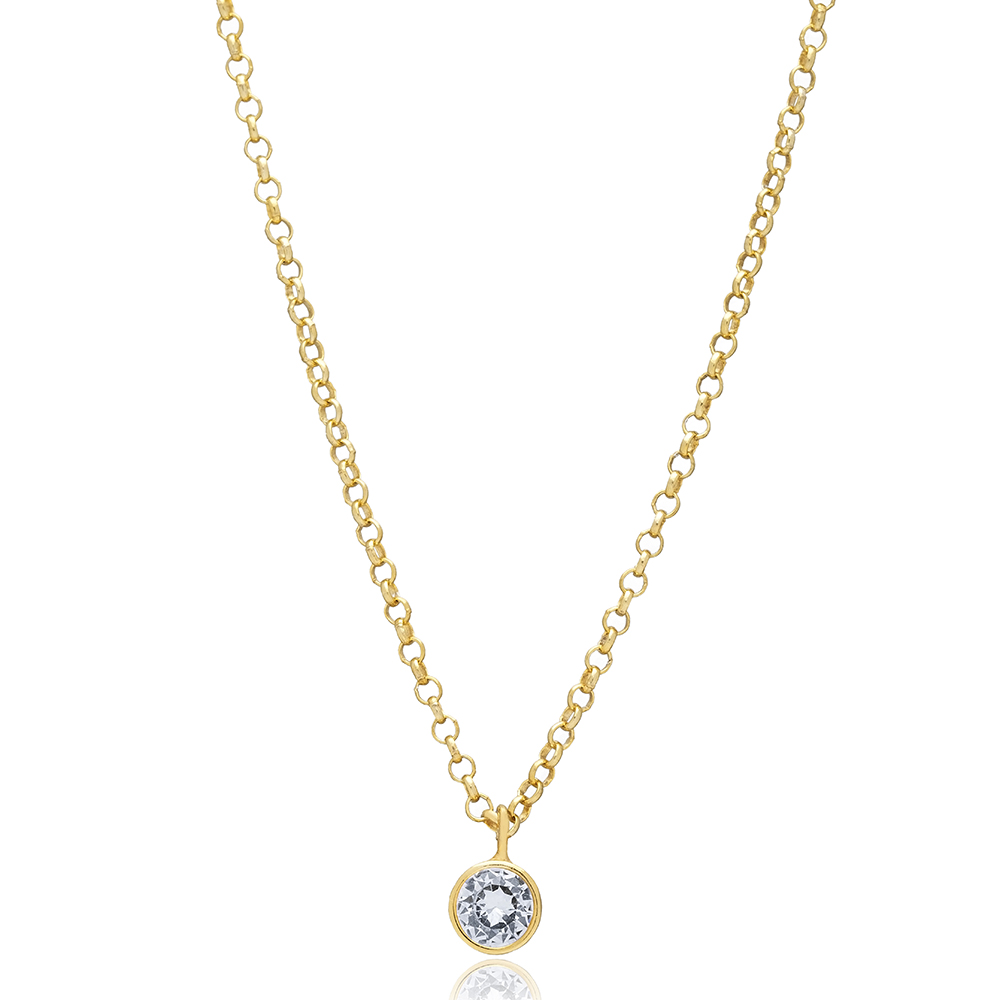 Dainty Shiny CZ Stone Round Charm Sterling Silver Necklace