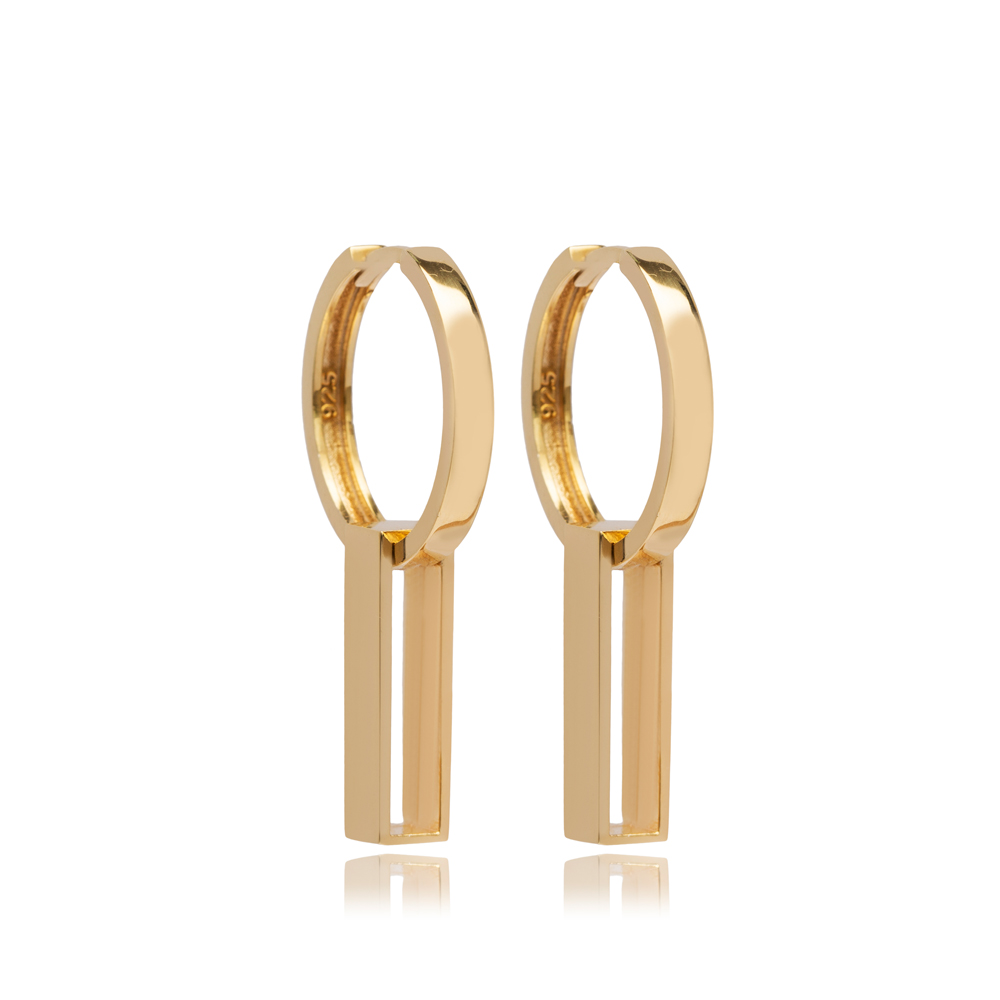 Plain Rectangle Charm Hoop Earrings