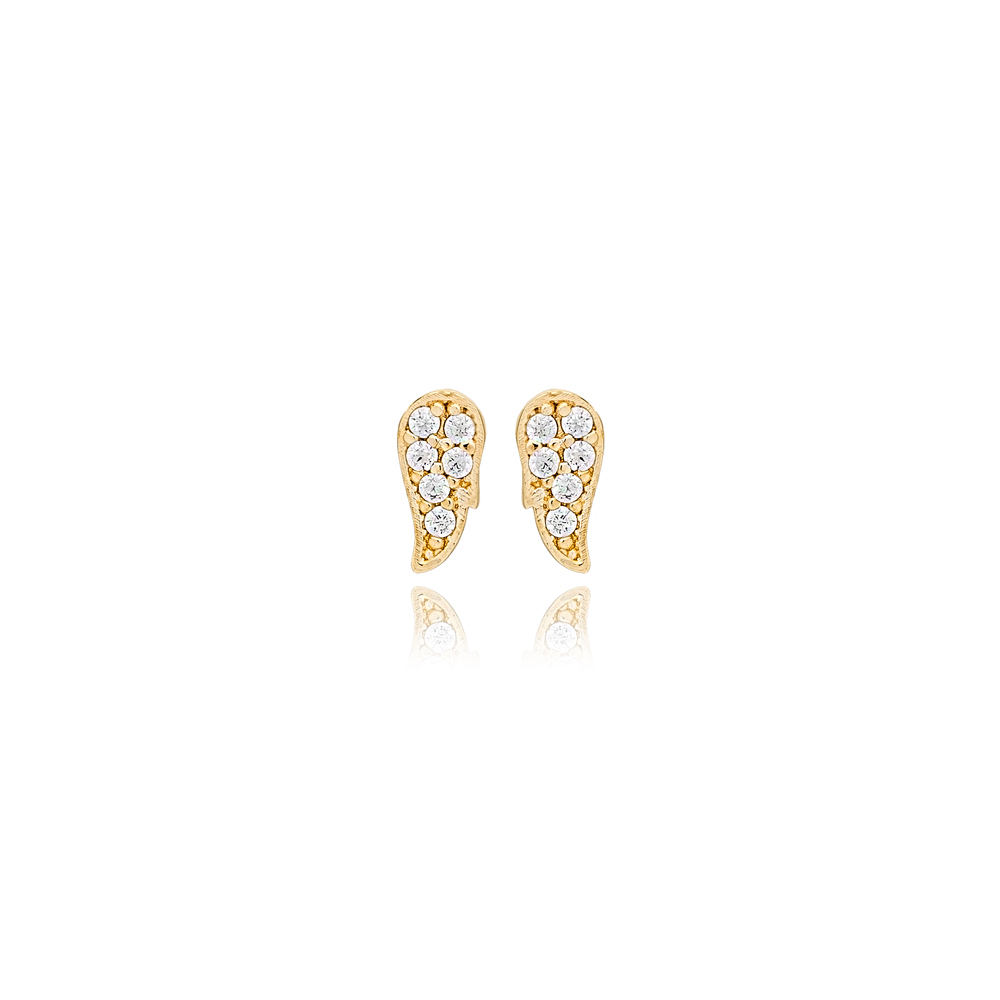 Tiny Angel Wings CZ Stud Turkish Silver Earrings