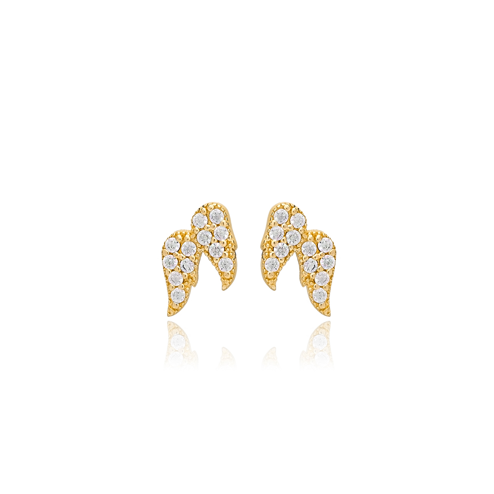 Cute Angel Wings CZ Stone Silver Stud Earrings Jewelry