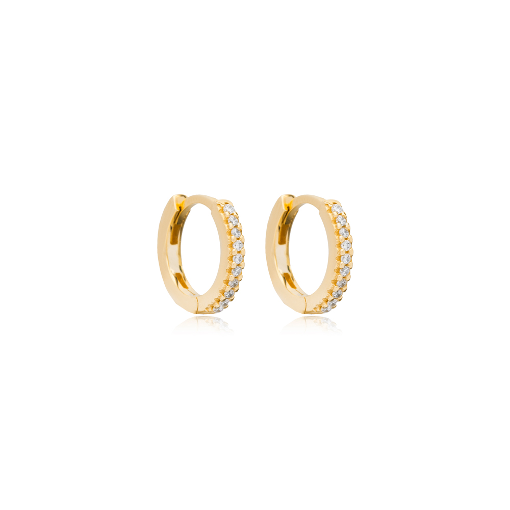 Minimalist CZ Stone Silver Hoop Earrings Fine Jewelry