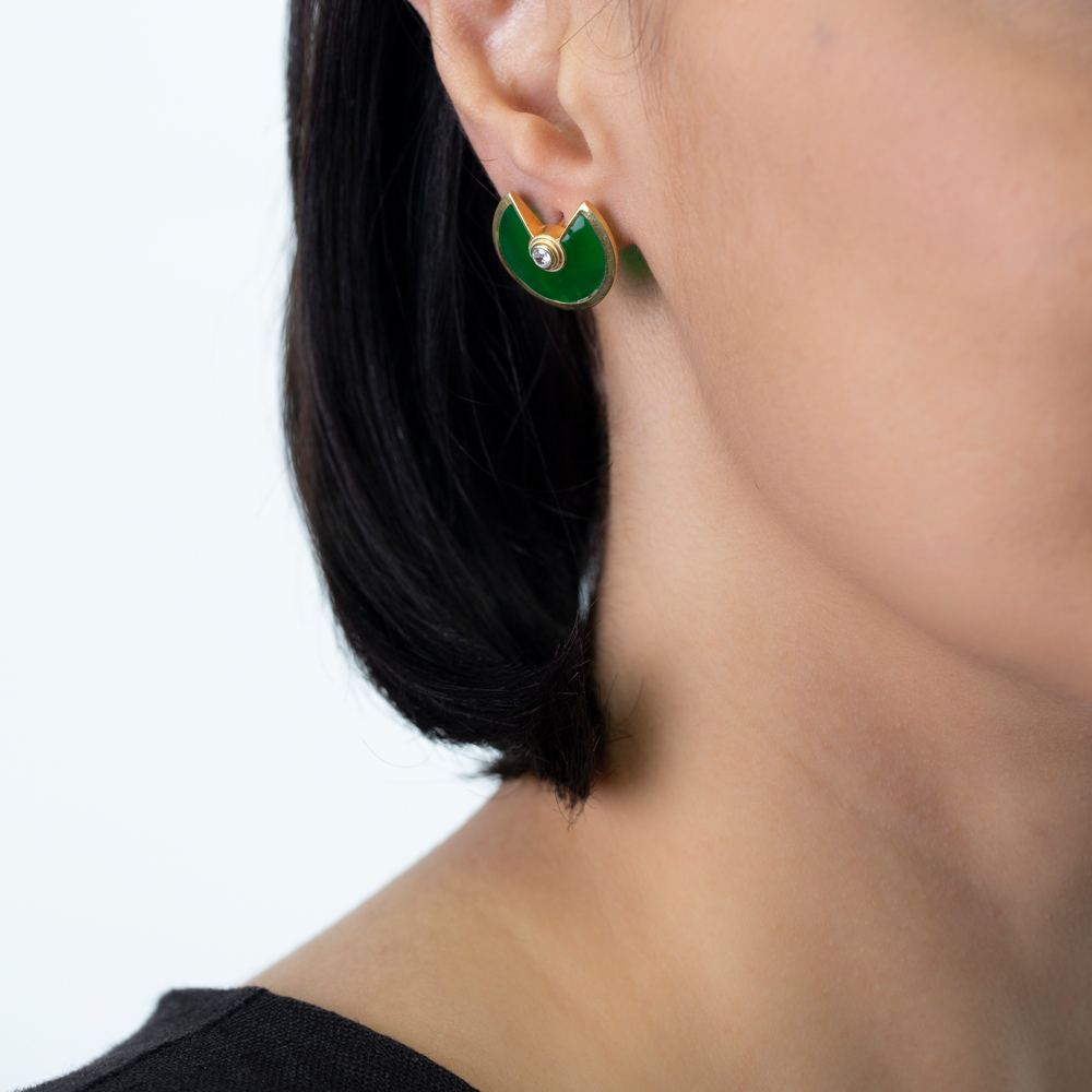 Green Enamel Round Design Wholesale Silver Stud Earrings