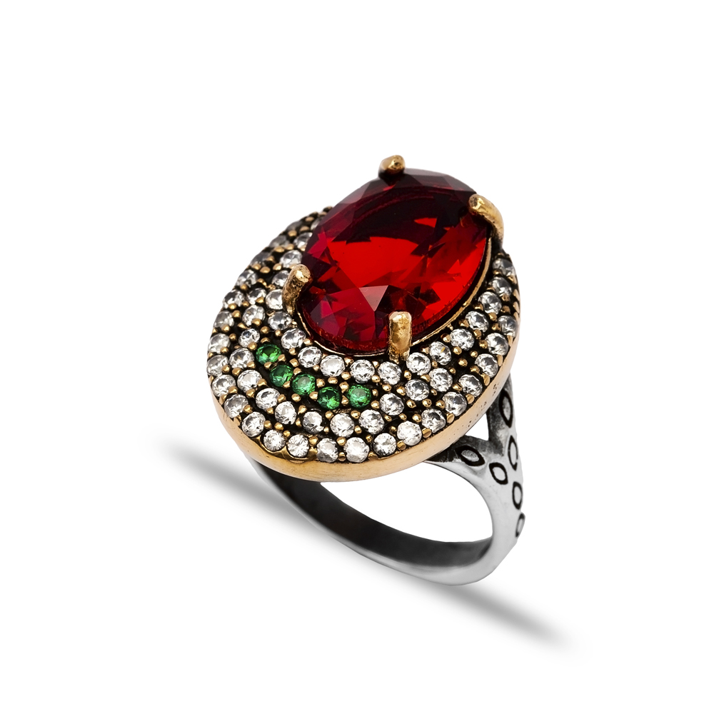 Garnet CZ Ottoman Design Wholesale Authentic Silver Ring