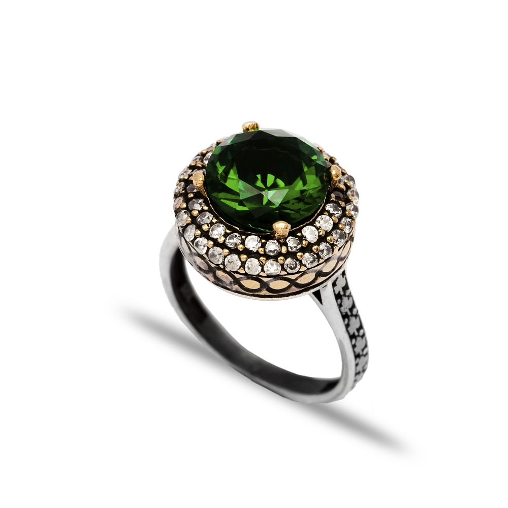 Ottoman Round Emerald CZ Wholesale Authentic Silver Ring