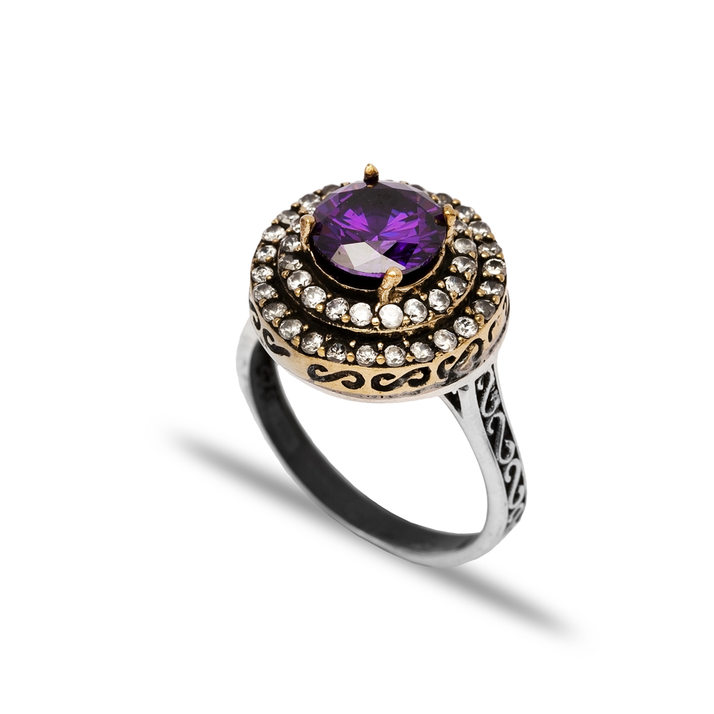 Ottoman Round Amethyst CZ Wholesale Authentic Silver Ring