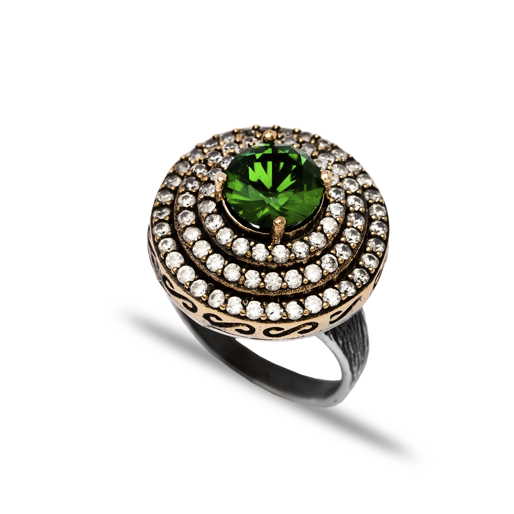 Ottoman Emerald Triple CZ Wholesale Authentic Silver Ring