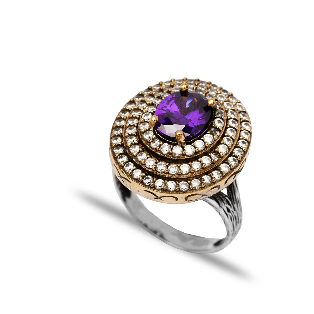 Ottoman Amethyst Triple CZ Wholesale Authentic Silver Ring