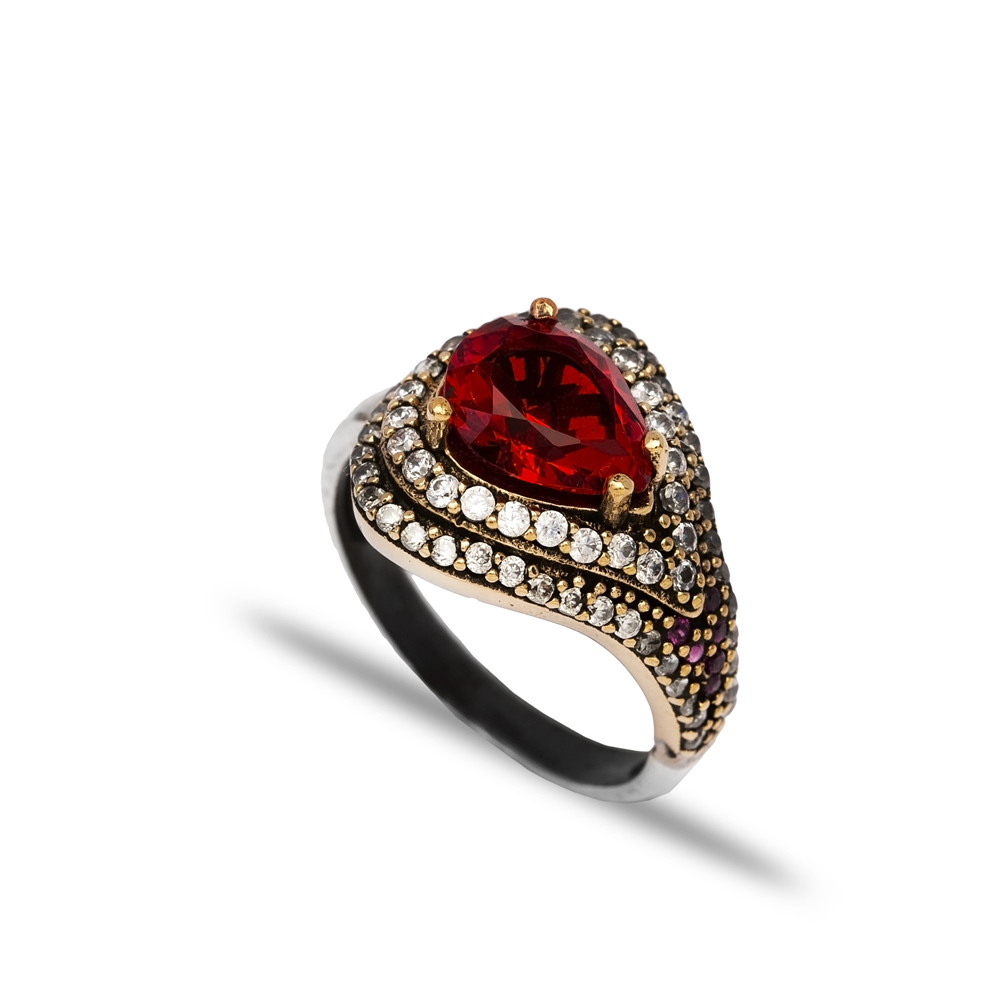 Ottoman Drop Garnet CZ Wholesale Authentic Silver Ring