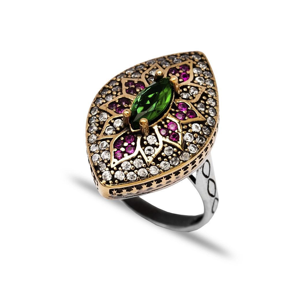 Amethyst And Emerald CZ Ottoman Authentic Silver Ring