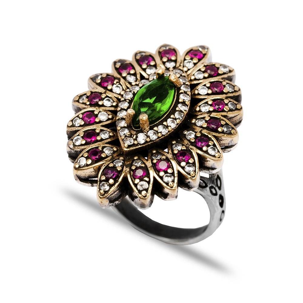 Flower Emerald CZ Ottoman Wholesale Silver Authentic Ring