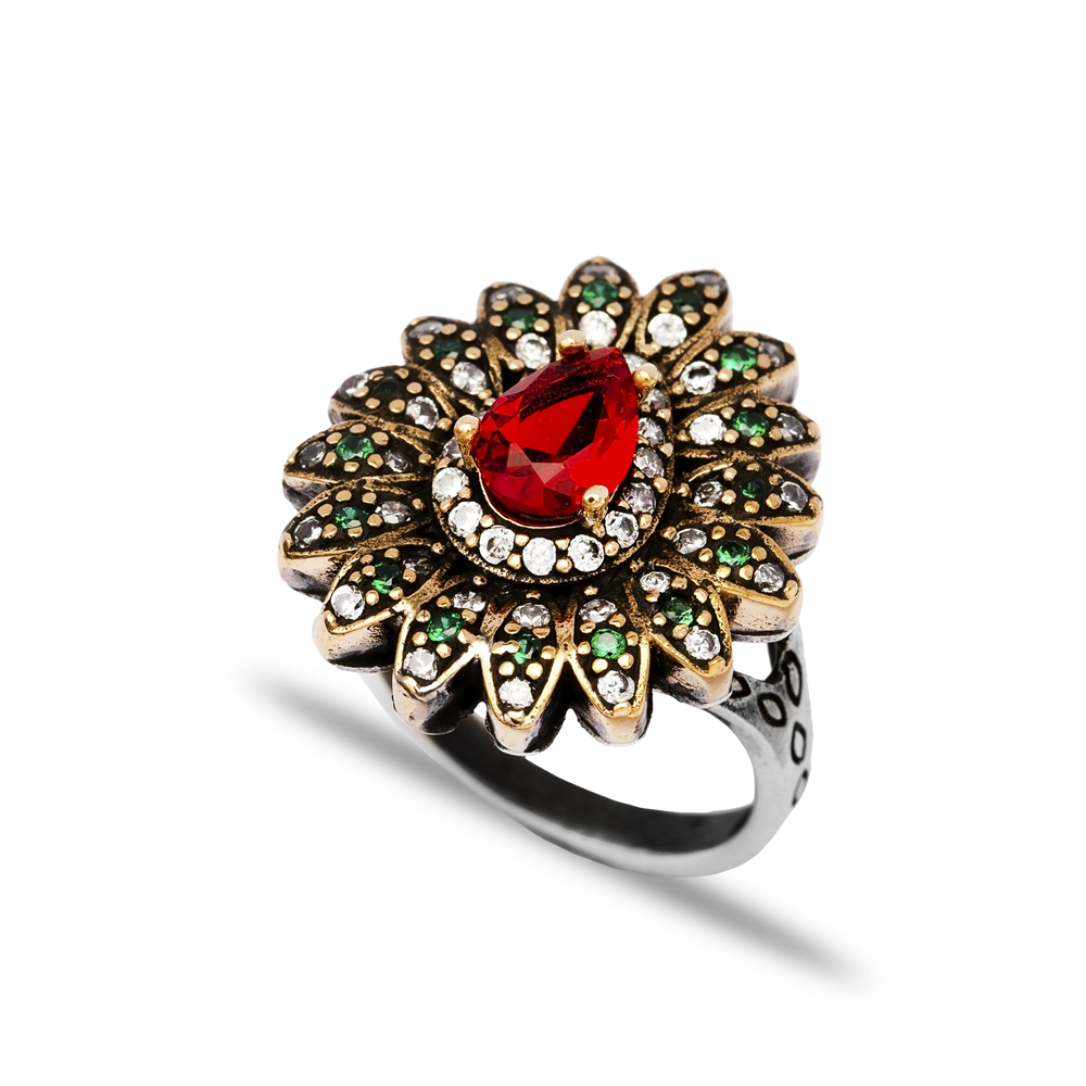 Flower Garnet CZ Ottoman Wholesale Silver Authentic Ring