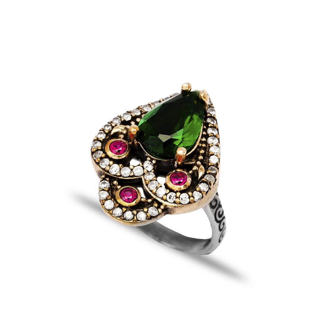 Pear Cut Emerald CZ Ottoman Wholesale Silver Authentic Ring