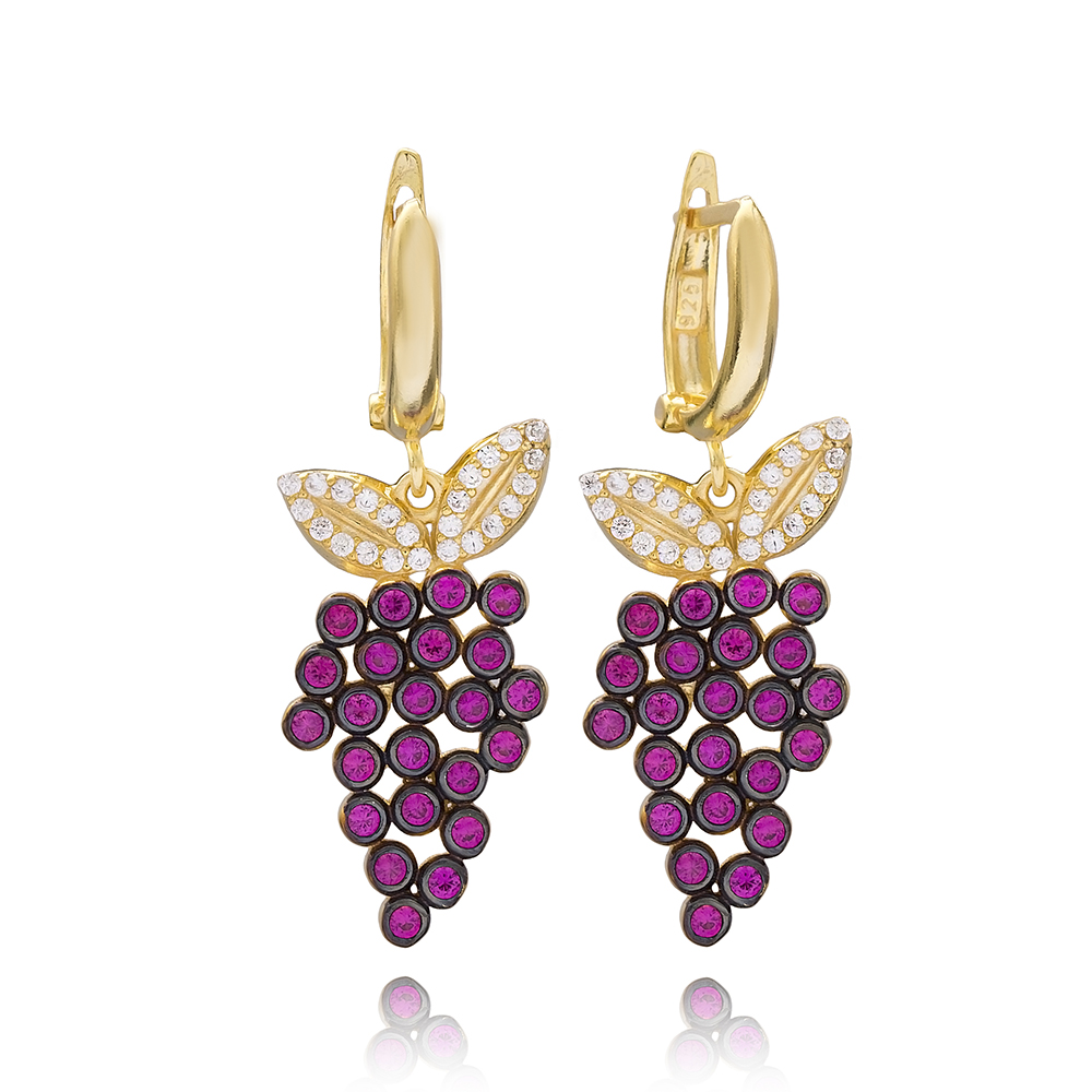 Grape Design Dainty Silver Dangle Earrings