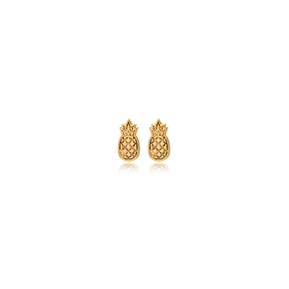 Pineapple Design Tiny Plain 925 Sterling Silver Stud Earrings