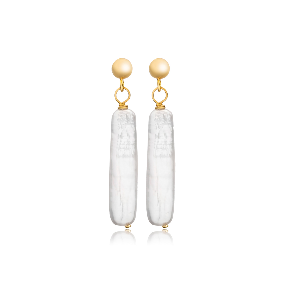 Unique Natural Pearl 925 Silver Jewelry Stud Long Earrings