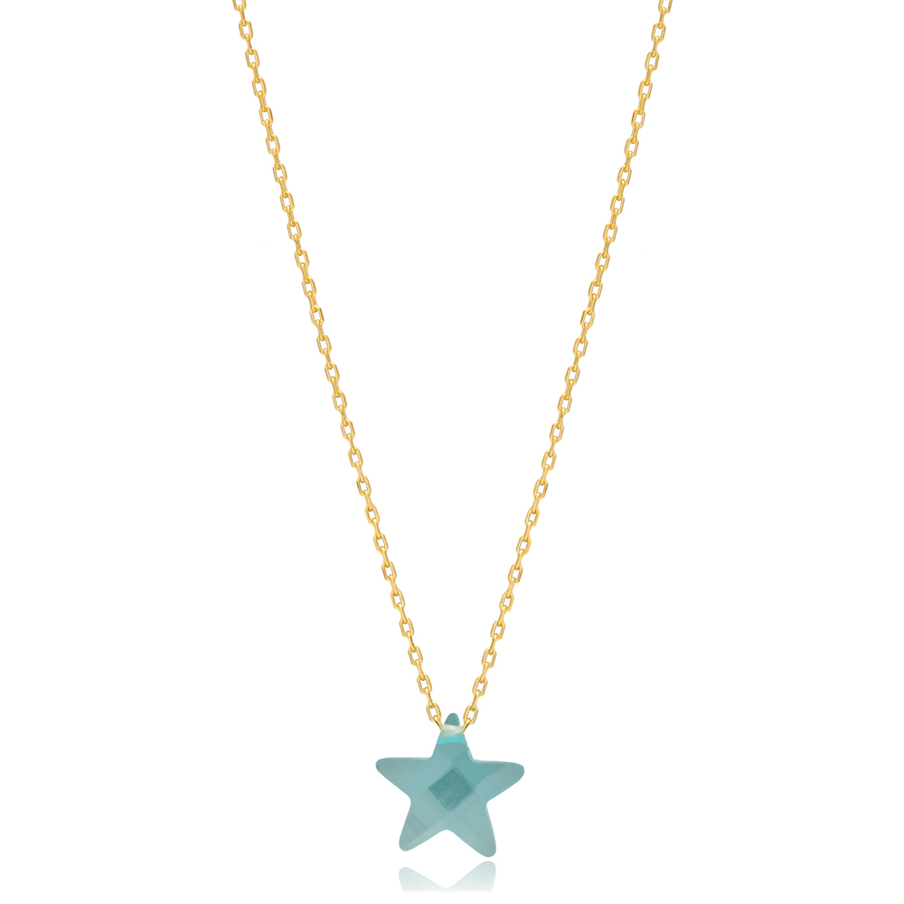 Blue Color Starfish Design Silver Charm Necklace Pendant