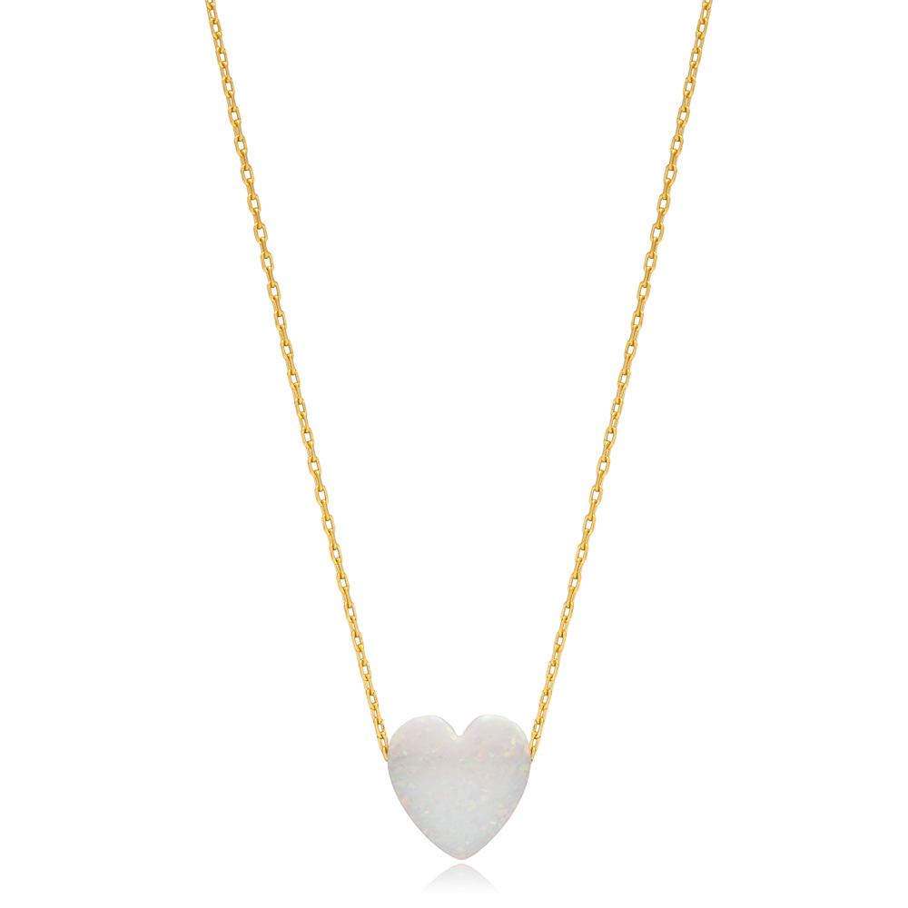 Opal Heart Shape Stone Cut Sterling Silver Necklace Pendant