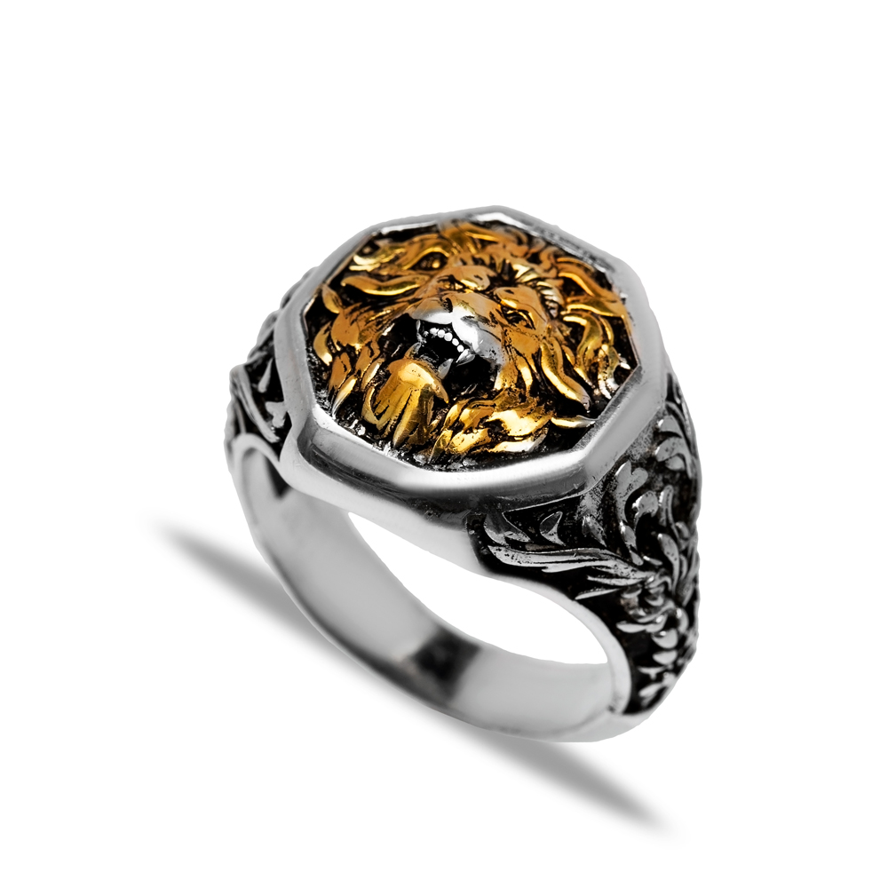 Lion Design Men Ring Handcrafted Turkish 925 Silver Jewelry