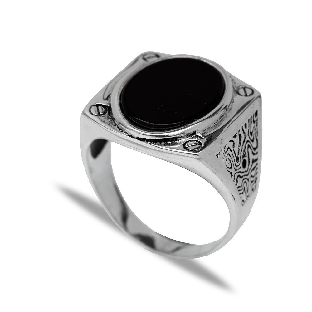 Black Stone Oval Classic Sterling Silver Turkish Men Ring