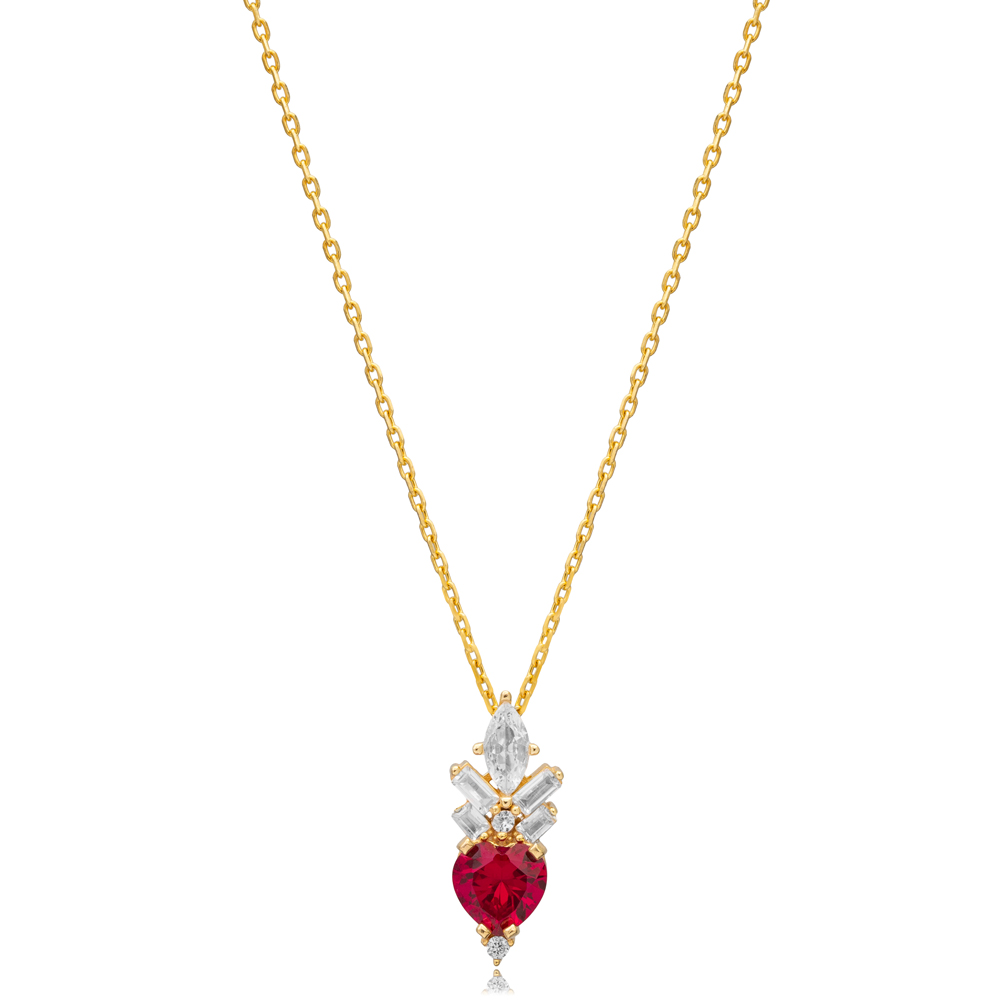 Heart Design Ruby CZ Stone Silver Charm Necklace Pendant