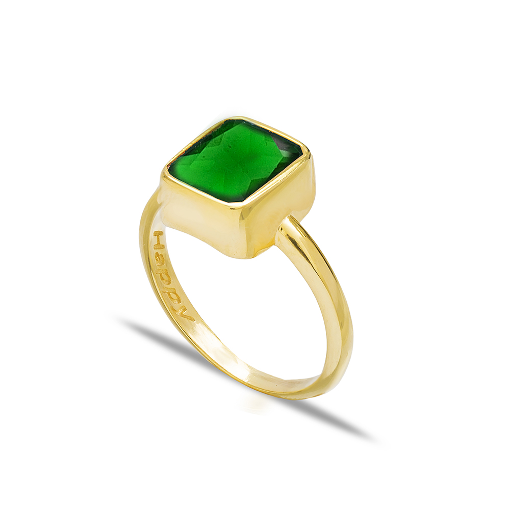 CZ Emerald Square Shape Sterling Silver Cluster Ring