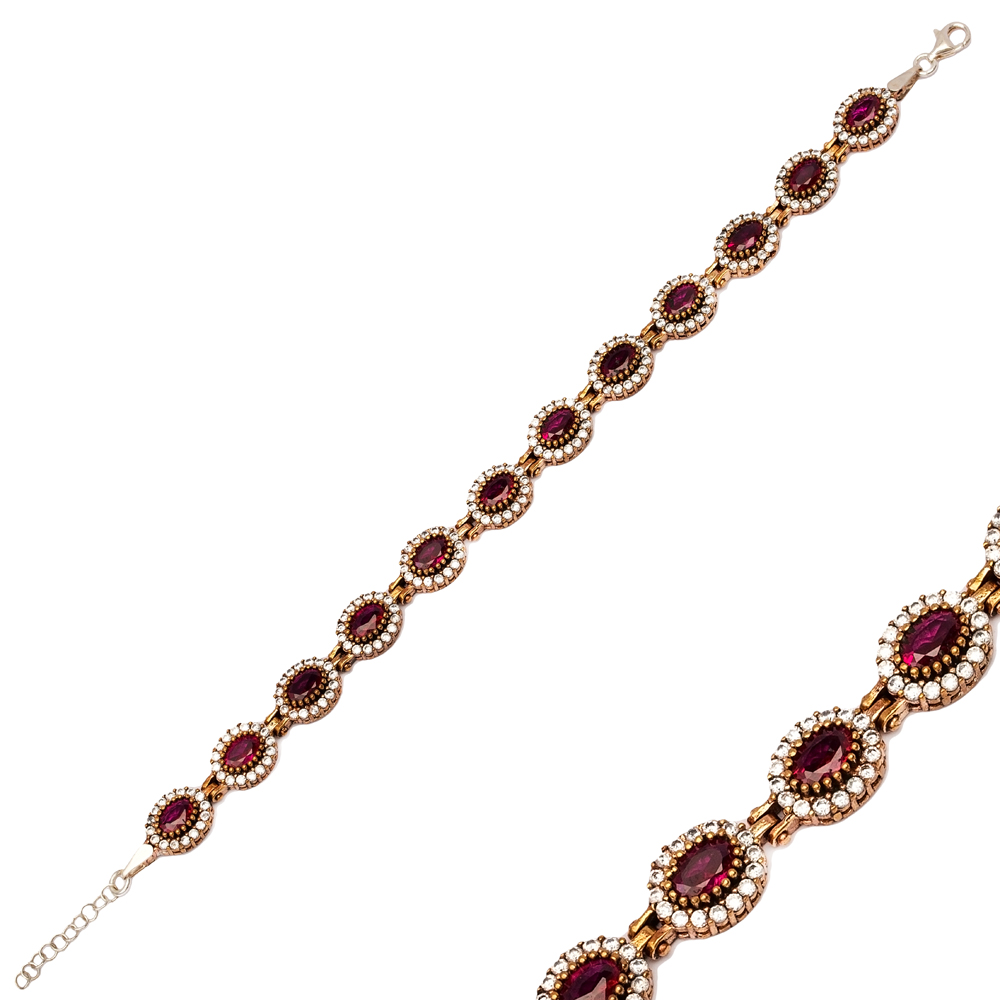 Ruby CZ Stone Oval Handmade Authentic Wholesale Bracelet