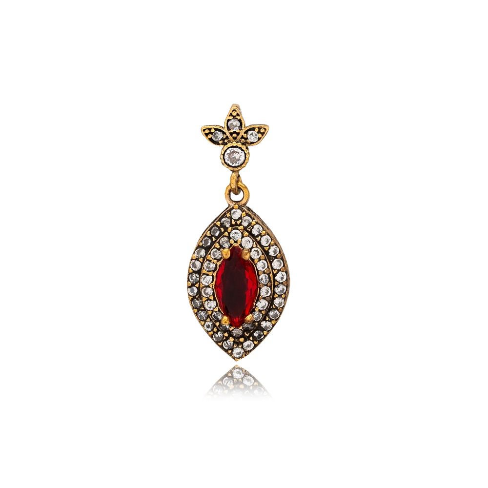 Marquise Ruby CZ Ottoman Style Authentic Silver Pendant