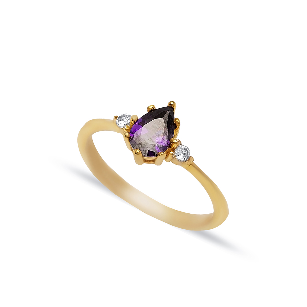 Amethyst CZ Drop Pear Design 925 Sterling Silver Ring