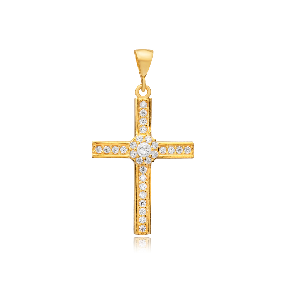 Classic Cross Religious CZ Stone 925 Silver Pendant Charm