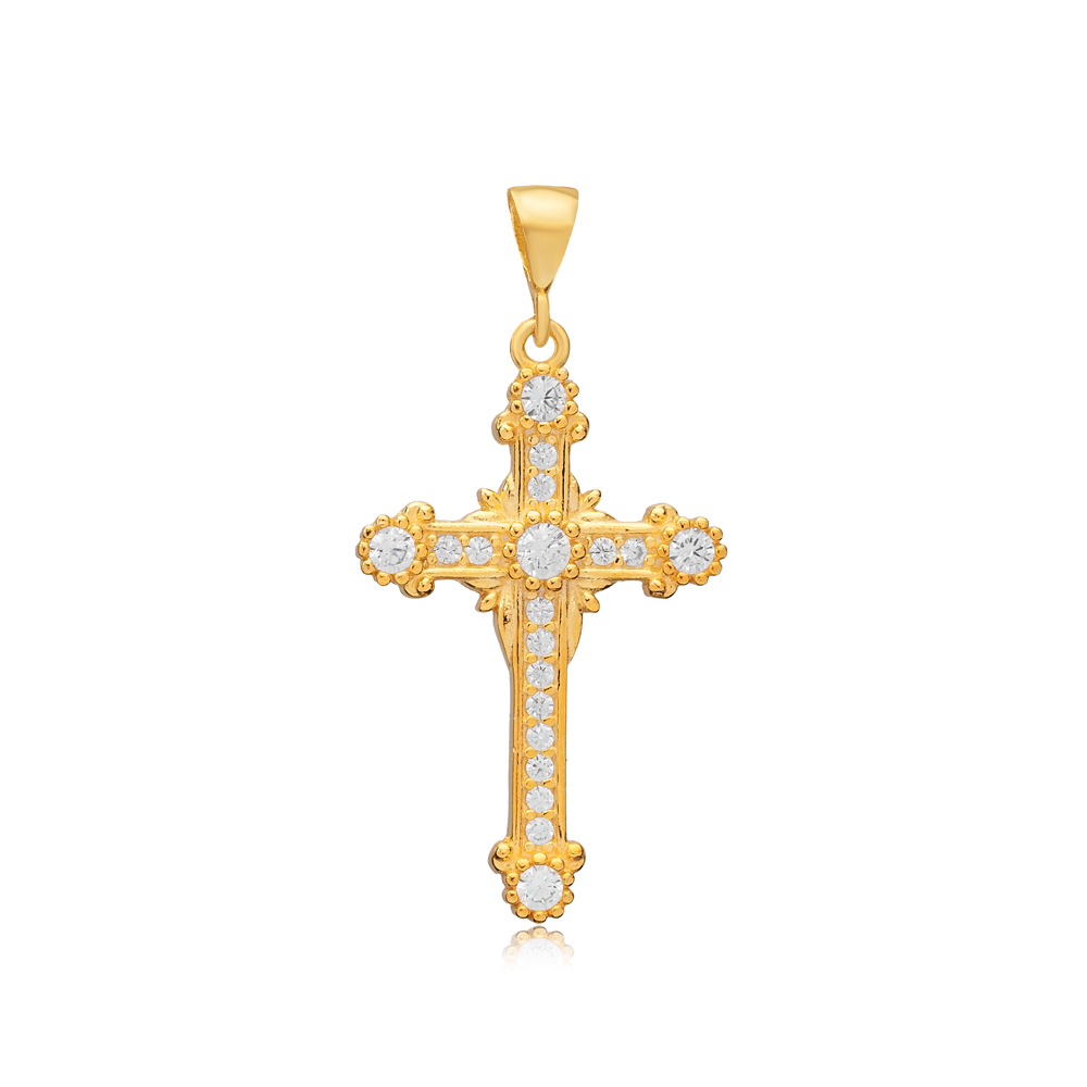 Unique Design Cross Religious CZ 925 Silver Pendant Charm