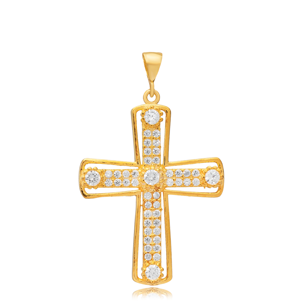 Cross Design CZ Stone Silver Pendant Charm Religious Jewelry