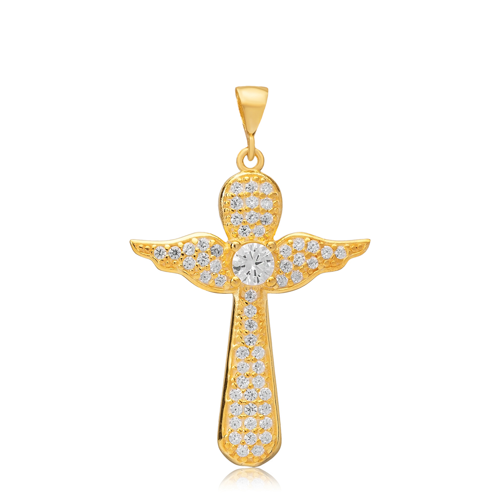 Unique Cross Design CZ Silver Charm Pendant Religious Jewelry