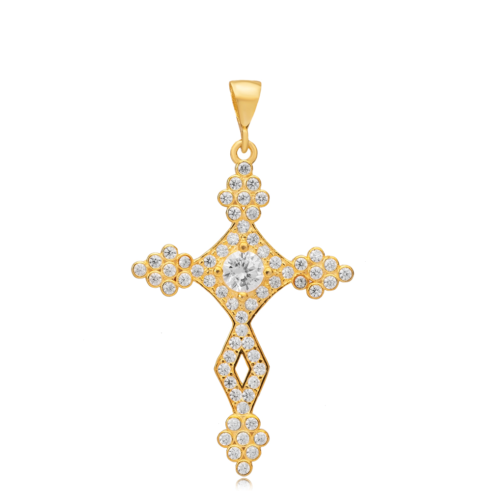 Dainty Cross Design CZ Silver Religious Charm Pendant