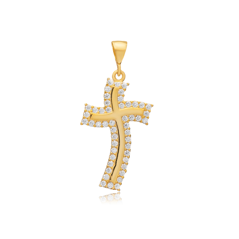 Unique Cross Shape CZ Stone Charm Silver Religious Jewelry