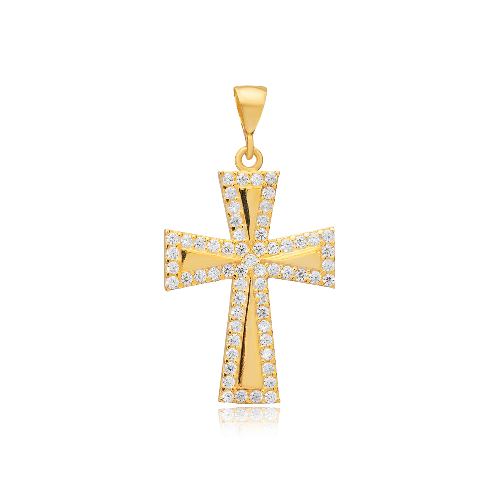 Dainty Cross Design CZ Stone Charm Silver Religious Jewelry