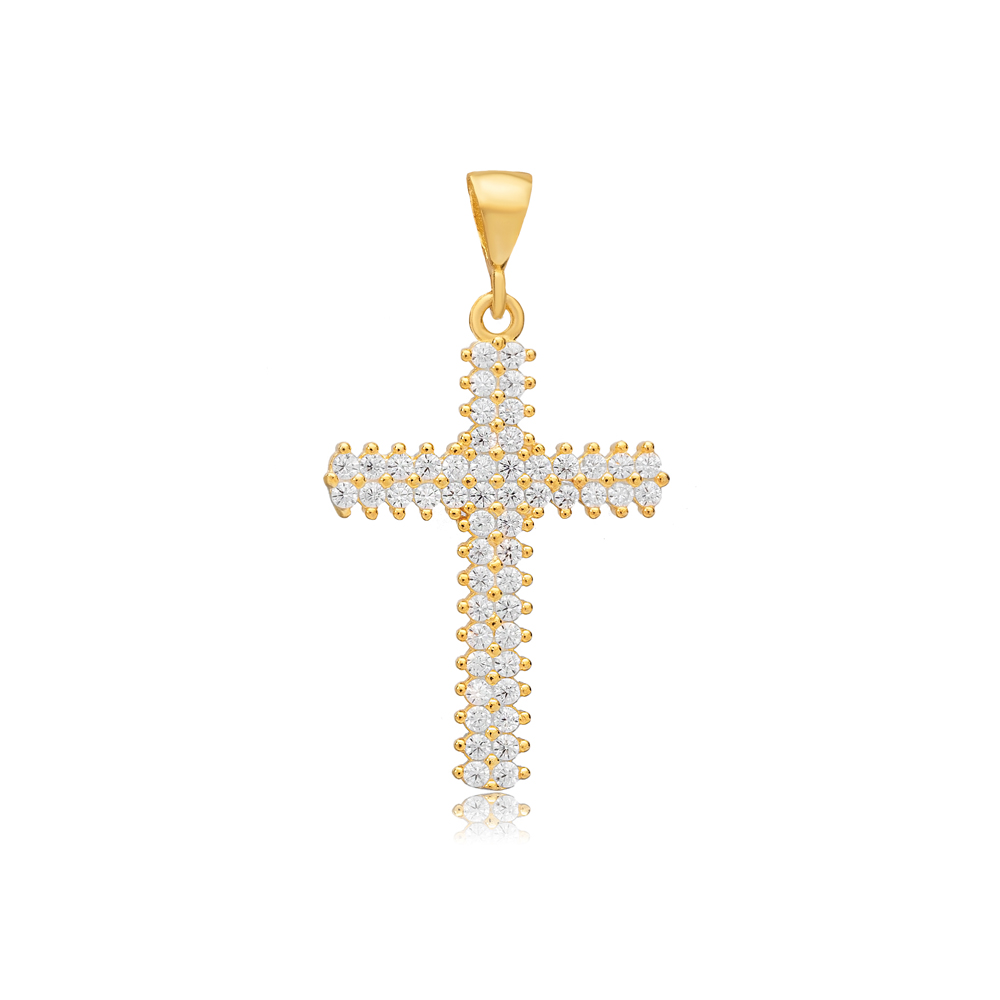 Cross Design Round Clear CZ Stone Religious Silver Jewelry